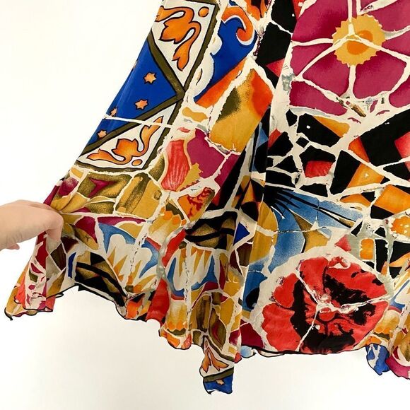 Peter Nygard Women’s Silk Multicolor Geometric Boho Lined Skirt, Size 14 - Picture 4 of 8